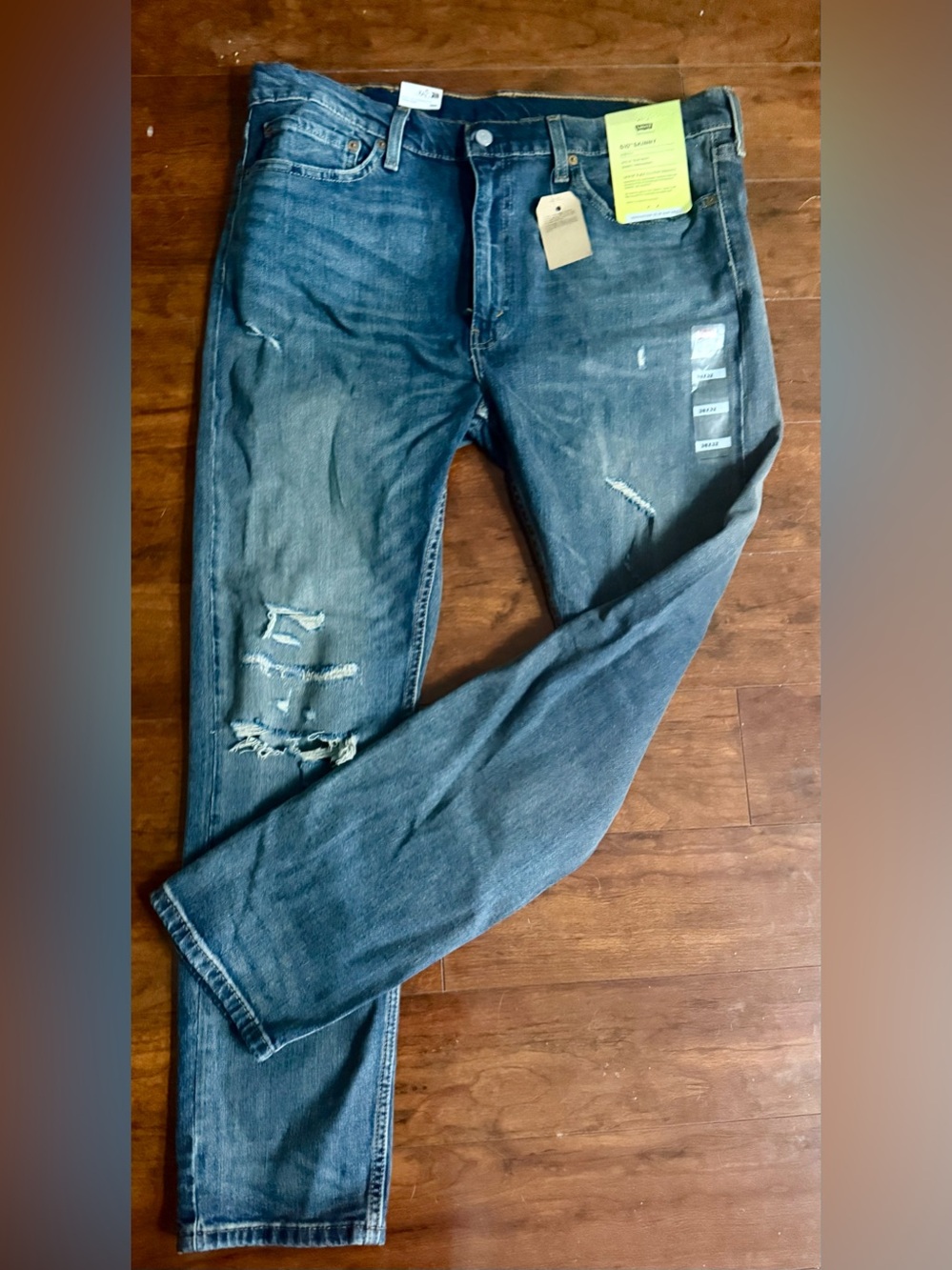 LEVIS 510 SKINNY STRETCH DISTRESSED JEANS MENS 38X32~NWT - Picture 4 of 8